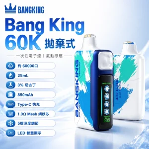 Bang King Ice Cool 60000 拋棄式｜60000口 25ml 5檔涼度 LED螢幕｜12種口味
