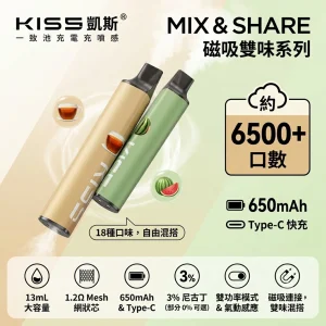KIS5 凱斯 KIS5 MIX & SHARE 磁吸雙味 拋棄式｜6500口 13mL 雙功率 Type-C可充電